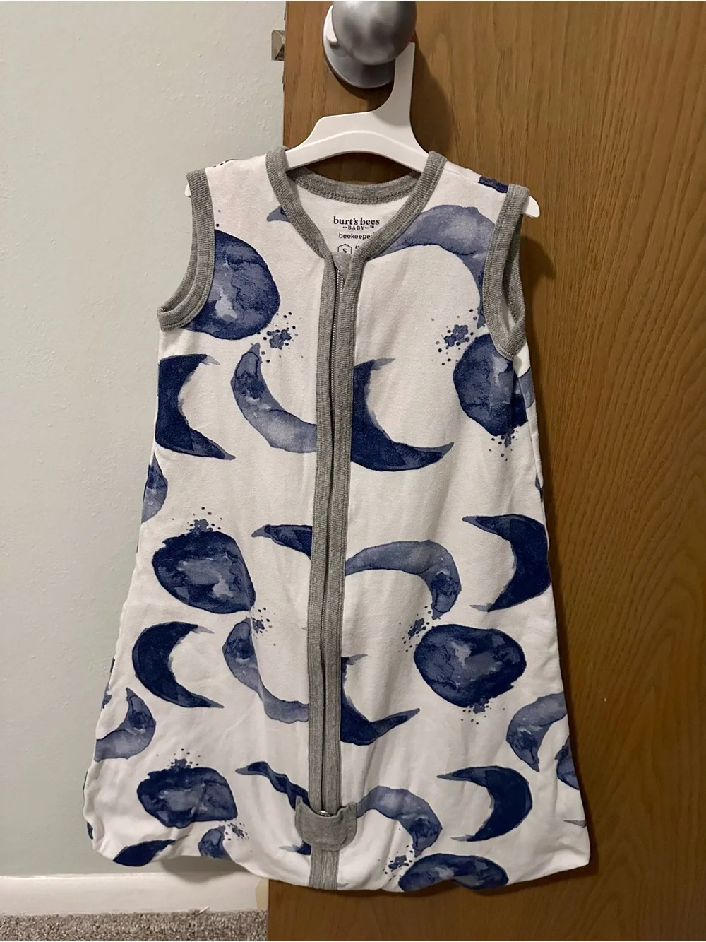 Burt's Bees Baby White Sleep Sack with Navy Moon Print